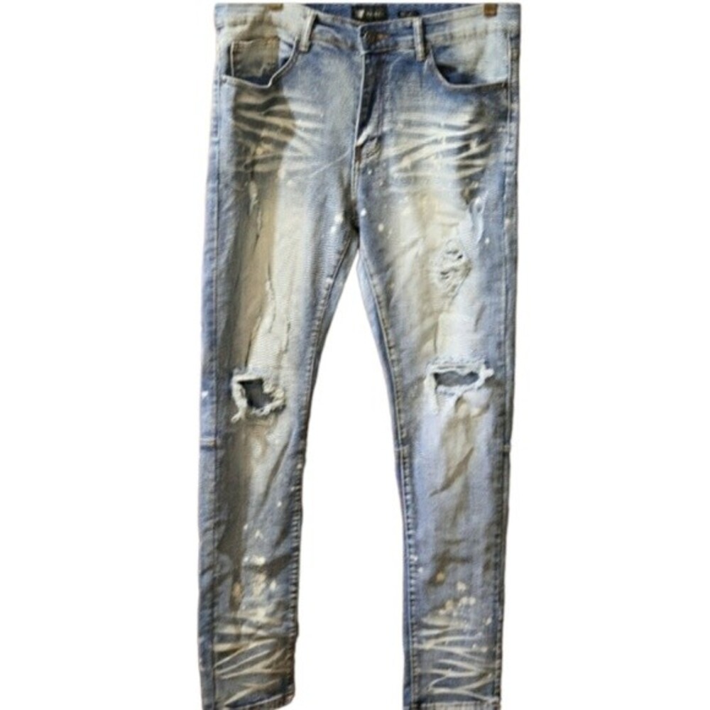 Waimea Skinny Fit Distressed Destroyed Splatter Bleached Mens Jean's 32 x 32